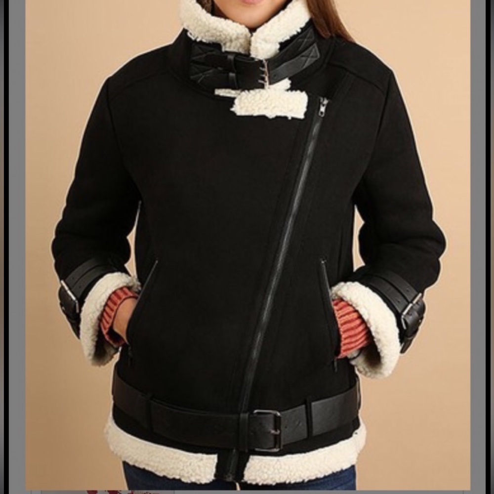 Umgee Size Large Black and Cream Biker Jacket